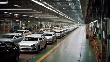 A row of cars on a production line, photo