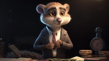 weasel businessman, digital art illustration, photo