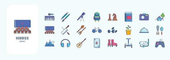 Hobbies and free time, including icons like Music, Art, Gams, Cinema and more vector