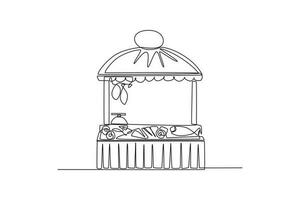 Continuous one line drawing Food market stalls. Business activity concept in market. Single line draw design vector graphic illustration.