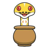 Cute amelanistic reticulated python cartoon inside the pot vector