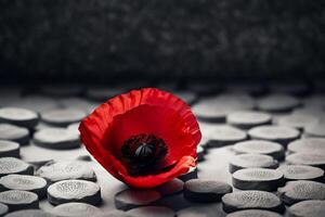 Red poppy as a symbol of memory for the fallen in the war. VE-Day, World War remembrance day. illustration photo