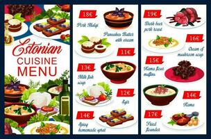 Estonian dishes menu template, Estonia cuisine vector