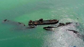 Aerial Flyover of Tangalooma Shipwrecks in Brisbane Australia in the Summer video