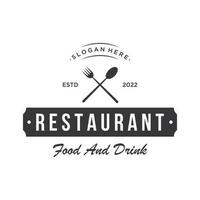 Retro restaurant emblem.Logo design cutlery template and hand drawn vintage style restaurant typography. vector