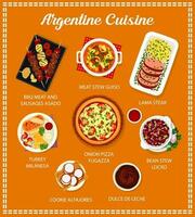 Argentine cuisine meals menu vector template