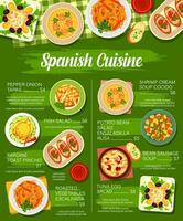 Español restaurante menú, Mediterráneo comida platos vector