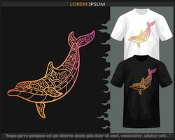 Gradient Colorful Dolphin fish mandala arts isolated on black and white t shirt. vector