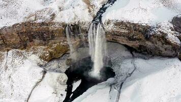 Seljalandsfoss Waterfall a Natural Tourist Attraction in Iceland From the Air video