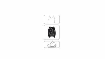 Animated bw clothes matching display. Black white thin line icon 4K video footage for web design. Outfit planning isolated monochromatic flat element animation with alpha channel transparency