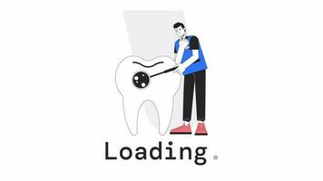 Stomatology clinic loader animation. Animated male dentist with tooth. Flash message 4K video footage. Isolated outline colour loading concept with alpha channel transparency for UI, UX web design