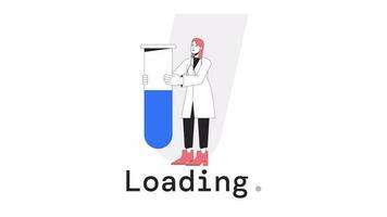 Medical research loader animation. Scientist holding test tube. Flash message 4K video footage. Isolated outline colour loading animation with alpha channel transparency for UI, UX web design