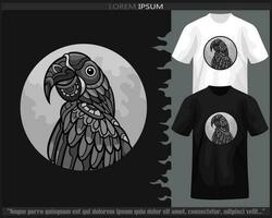 Monochrome color hyacinth macaw bird mandala arts isolated on black and white t shirt. vector