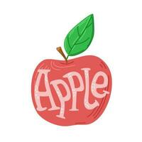 Apple with lettering. Vector hand drawn illustration.