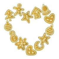 Christmas biscuits hear shape border. Vector cartoon illustration.