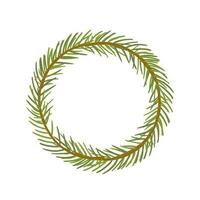 Evergreen branch wreath. Vector hand drawn illustration.