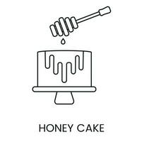 Line icon with cake and honey, vector illustration for pastry shop.