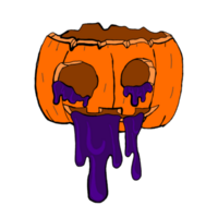 Halloween Kürbis Kopf mit lila Flüssigkeit auf transparent Hintergrund png