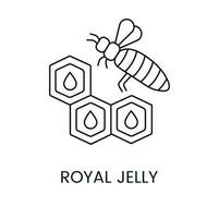 Royal jelly linear icon in vector, illustration of a bee near a honeycomb, a product of beekeeping. vector