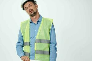 man reflective vest engineer light background photo