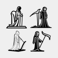 set of silhouettes of cute grim reaper vector