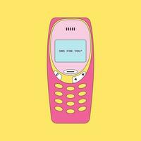 Old Mobile Phone. Retro telephone. Vector cartoon illustration