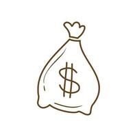 Vector icon bag money hand drawn vector illustration