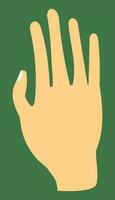 un mano, palmera, humano cuerpo parte, humano mano, mano ilustración vector, piel color con verde espalda suelo, dibujo mano utilizando minimalista Arte estilo, adecuado para educativo contenido y impresión y web vector