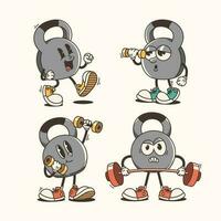 Set of Traditional Cartoon kettlebell mascot Illustration with Varied Poses and Expressions vector