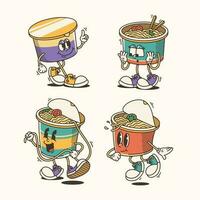 Set of Traditional Cartoon cup noodle mascot Illustration with Varied Poses and Expressions vector