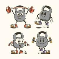 Set of Traditional Cartoon kettlebell mascot Illustration with Varied Poses and Expressions vector
