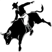 vaquero hombre montando un toro a un rodeo toro montando negro y blanco silueta vector