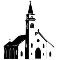 clásico pequeño Iglesia edificio negro y blanco silueta vector