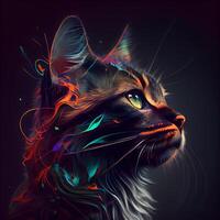 Colorful portrait of a cat with abstract pattern on a black background, Image photo