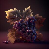 manojo de uvas en un oscuro antecedentes. 3d representación., ai generativo imagen foto