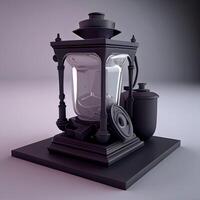 Lantern on a gray background. 3d render illustration., Image photo