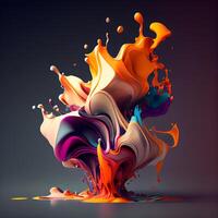 Colorful paint splashes isolated on black background. 3d rendering, Image photo