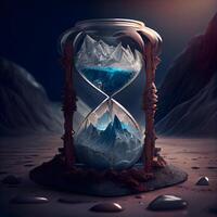 Hourglass with mountain background. Time concept. 3D Rendering, Image photo