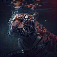 Tiger in the water. Contemporary art collage. Creative design., Image photo