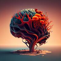 Human brain in the form of a tree. 3D illustration., Image photo