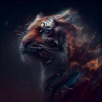 siberiano Tigre con fuego y fumar en negro antecedentes. 3d ilustración, ai generativo imagen foto