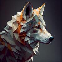 geométrico poligonal retrato de un lobo en bajo escuela politécnica estilo, ai generativo imagen foto