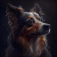 Portrait of a dog with drops of water. Digital painting., Image photo