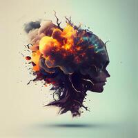 3d illustration of human head combined with colorful paint splashes., Image photo