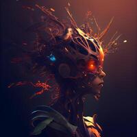 Futuristic cyborg woman with glowing eye. 3d rendering, Image photo
