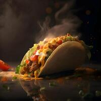 Traditional mexican tacos with meat and vegetables on a black background, Image photo