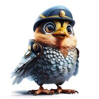 Cute bird wearing a pilot's hat and goggles. 3D rendering, Image photo