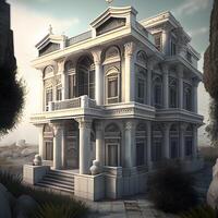 3D render of a vintage mansion in the middle of the desert, Image photo