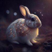 Rabbit in the space with stars and nebula. 3d rendering, Image photo