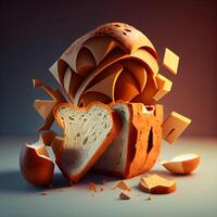 3d rendering of a burger made of wheat grains on a dark background, Image photo